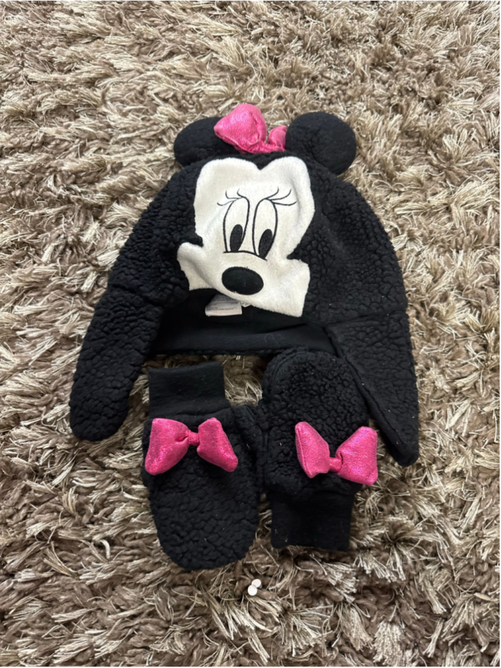 Baby Gap Disney Minnie Mouse Hat and Mittens Set Black Pink One Size